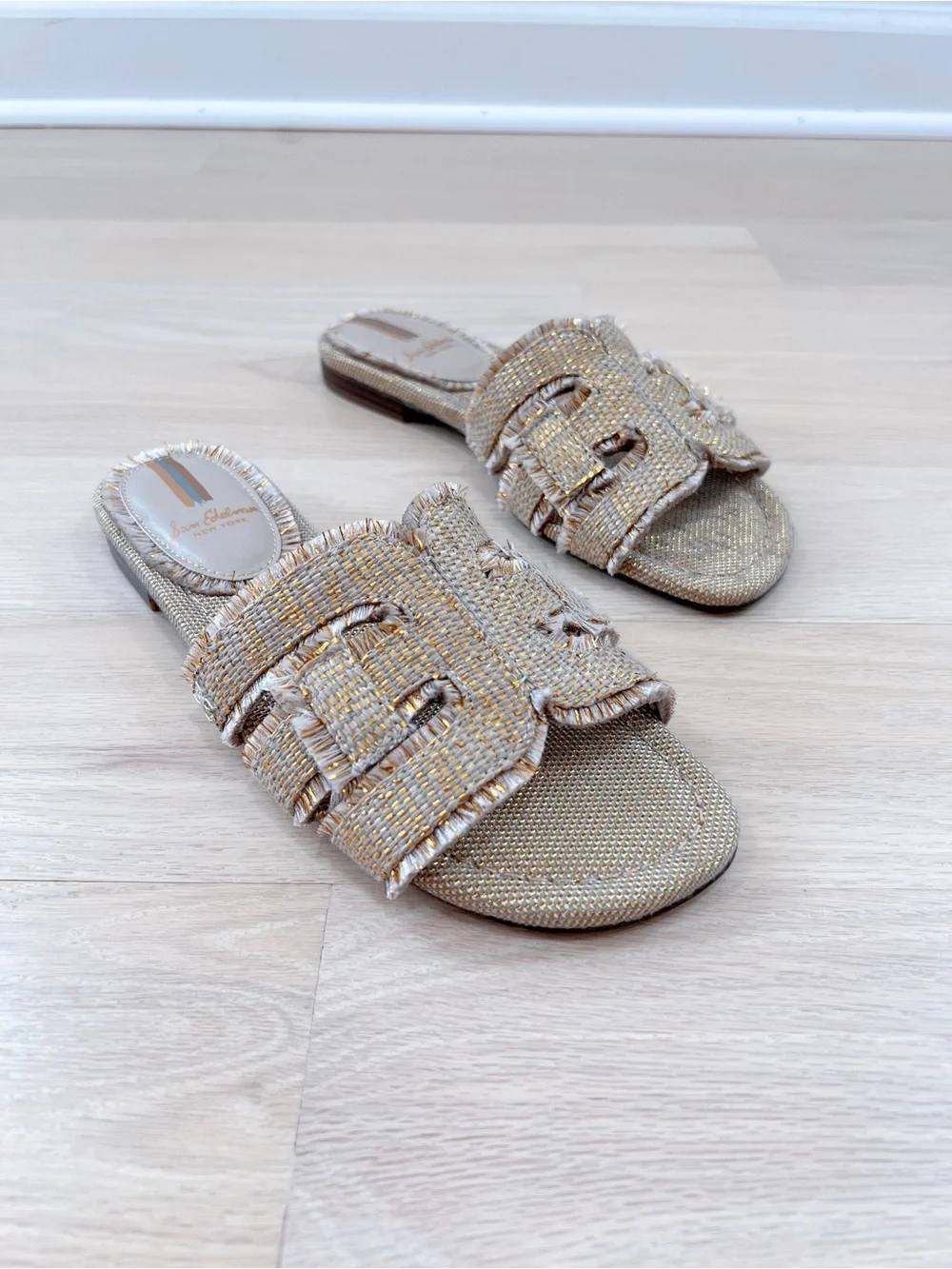 Sam Edelman Bay Fray Emblem Slide Sandals Frayed Emblem Size 6.5M NWOB